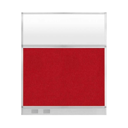 Versare Hush Panel Configurable Cubicle Partition 5' x 6' Red Fabric Frosted Window w/ Cable Channel 1856419-3